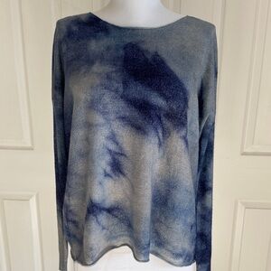 Cashmere Elegant Navy Tie-Dye Long Sleeve Top